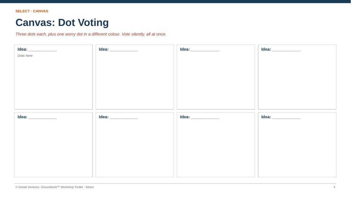 Printable canvas for Dot Voting