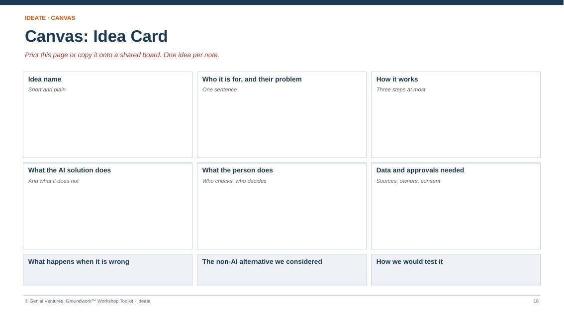 Printable canvas for Idea Card